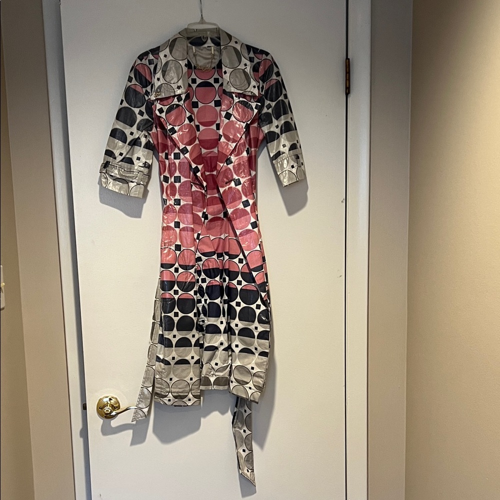 Miss Sixty Pink and Black Geometric Short Sleeve Trench